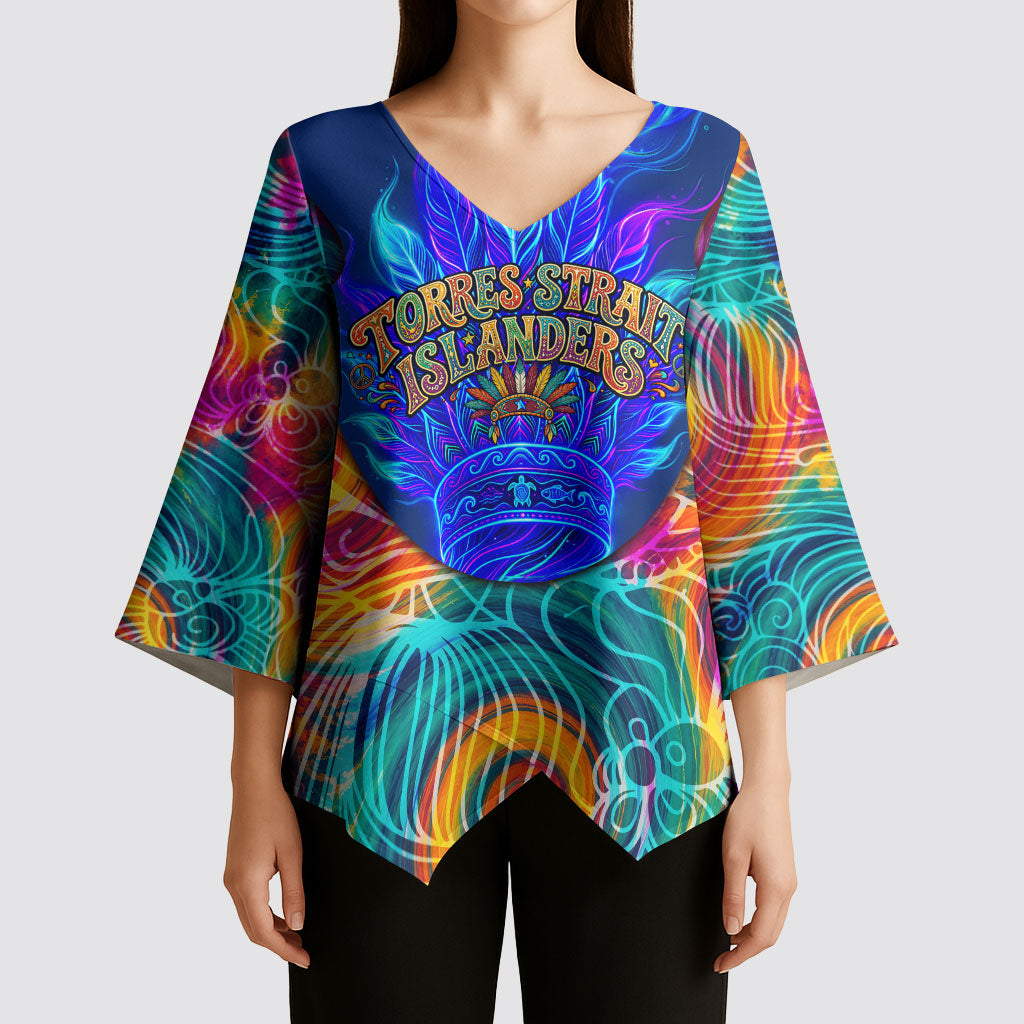 Torres Strait Islanders Sea Turtle Kimono Sleeve Blouse Indigenous Tribal Peace Art Cultural Headdress Motif