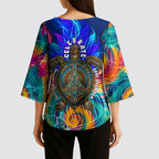 Torres Strait Islanders Sea Turtle Kimono Sleeve Blouse Indigenous Tribal Peace Art Cultural Headdress Motif