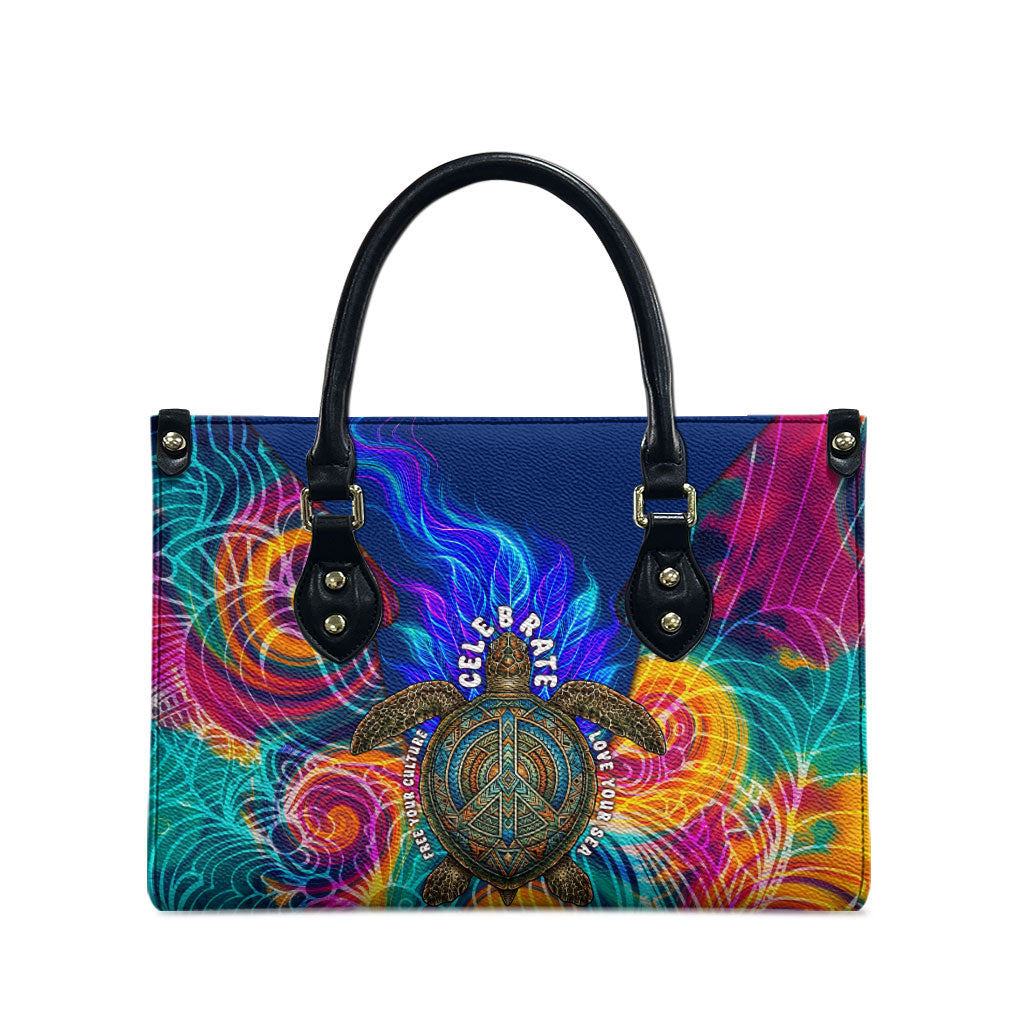 Torres Strait Islanders Sea Turtle Leather Bag Indigenous Tribal Peace Art Cultural Headdress Motif