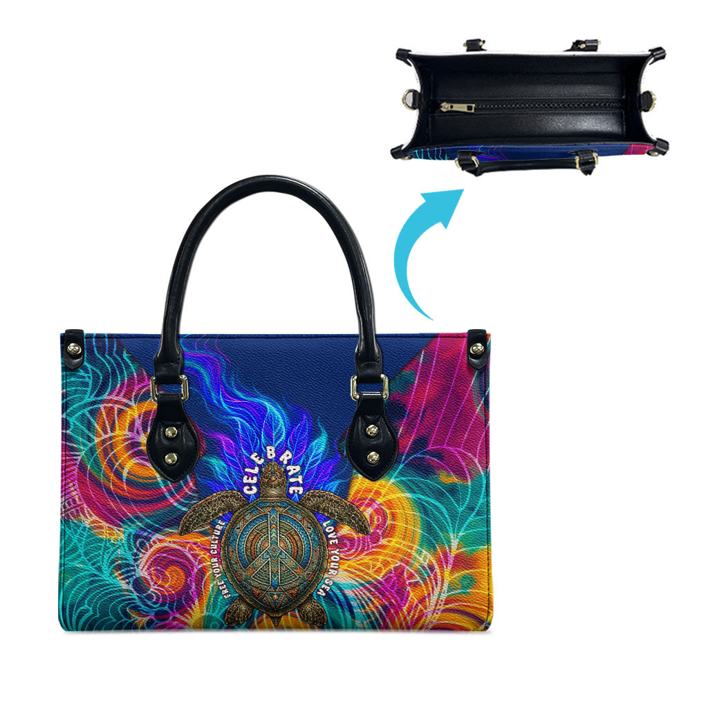 Torres Strait Islanders Sea Turtle Leather Bag Indigenous Tribal Peace Art Cultural Headdress Motif