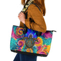 Torres Strait Islanders Sea Turtle Leather Tote Bag Indigenous Tribal Peace Art Cultural Headdress Motif