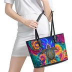 Torres Strait Islanders Sea Turtle Leather Tote Bag Indigenous Tribal Peace Art Cultural Headdress Motif
