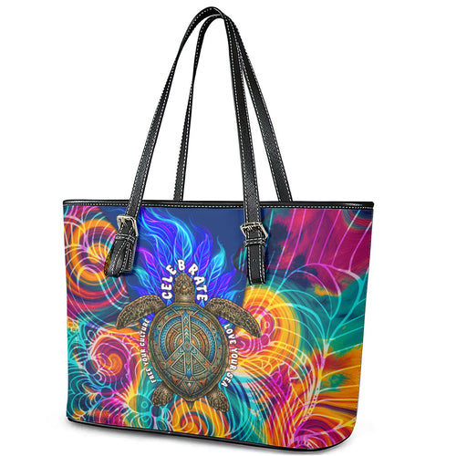 Torres Strait Islanders Sea Turtle Leather Tote Bag Indigenous Tribal Peace Art Cultural Headdress Motif