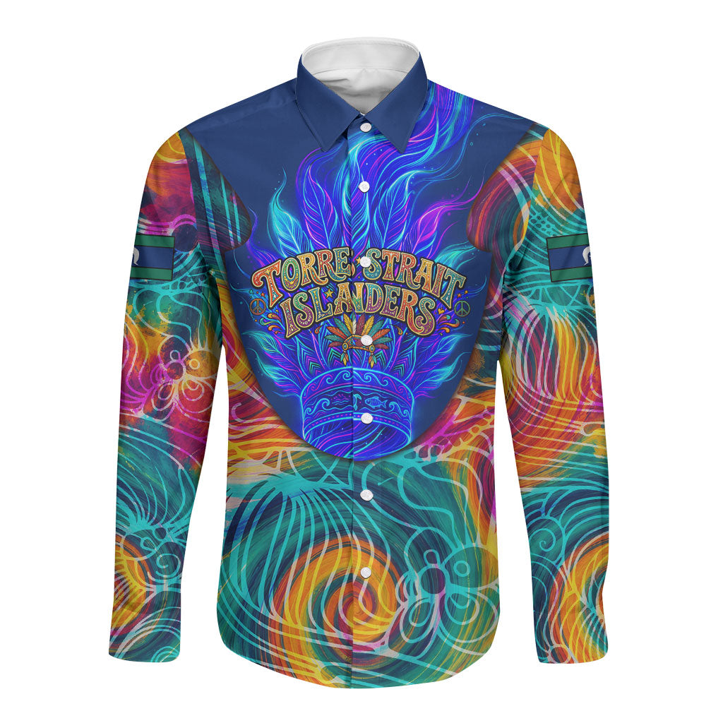 Torres Strait Islanders Sea Turtle Long Sleeve Button Shirt Indigenous Tribal Peace Art Cultural Headdress Motif