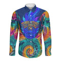 Torres Strait Islanders Sea Turtle Long Sleeve Button Shirt Indigenous Tribal Peace Art Cultural Headdress Motif