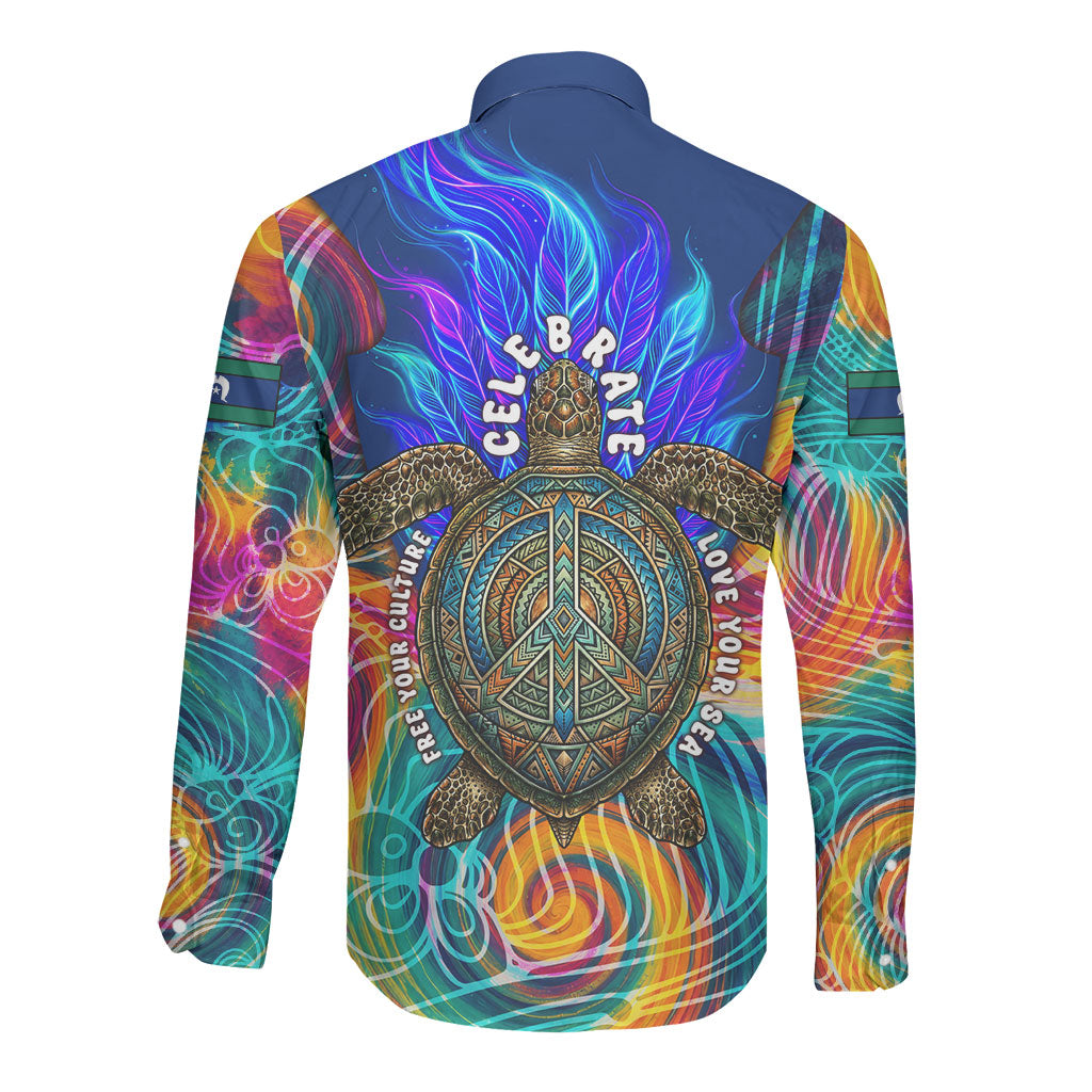 Torres Strait Islanders Sea Turtle Long Sleeve Button Shirt Indigenous Tribal Peace Art Cultural Headdress Motif
