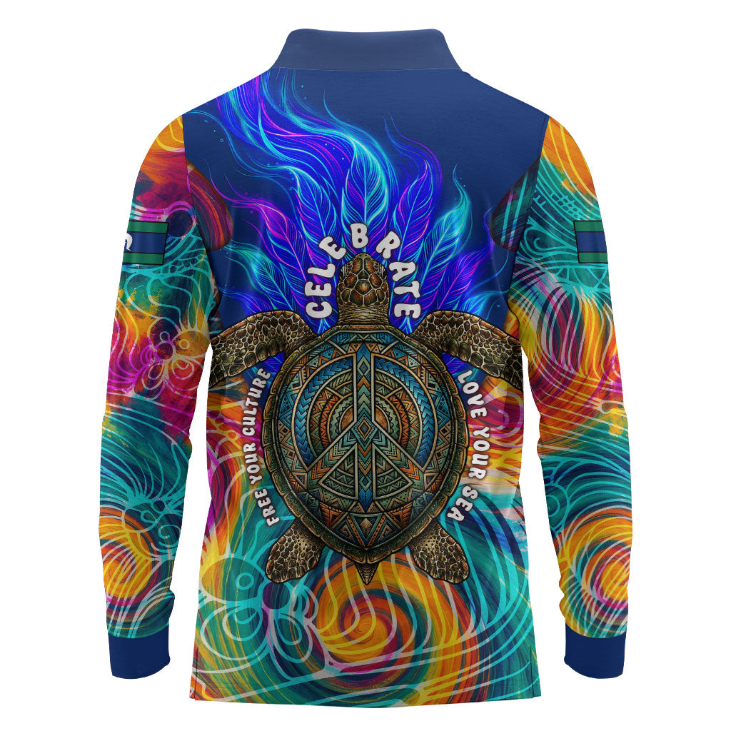 Torres Strait Islanders Sea Turtle Long Sleeve Polo Shirt Indigenous Tribal Peace Art Cultural Headdress Motif