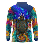 Torres Strait Islanders Sea Turtle Long Sleeve Polo Shirt Indigenous Tribal Peace Art Cultural Headdress Motif