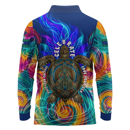 Torres Strait Islanders Sea Turtle Long Sleeve Polo Shirt Indigenous Tribal Peace Art Cultural Headdress Motif