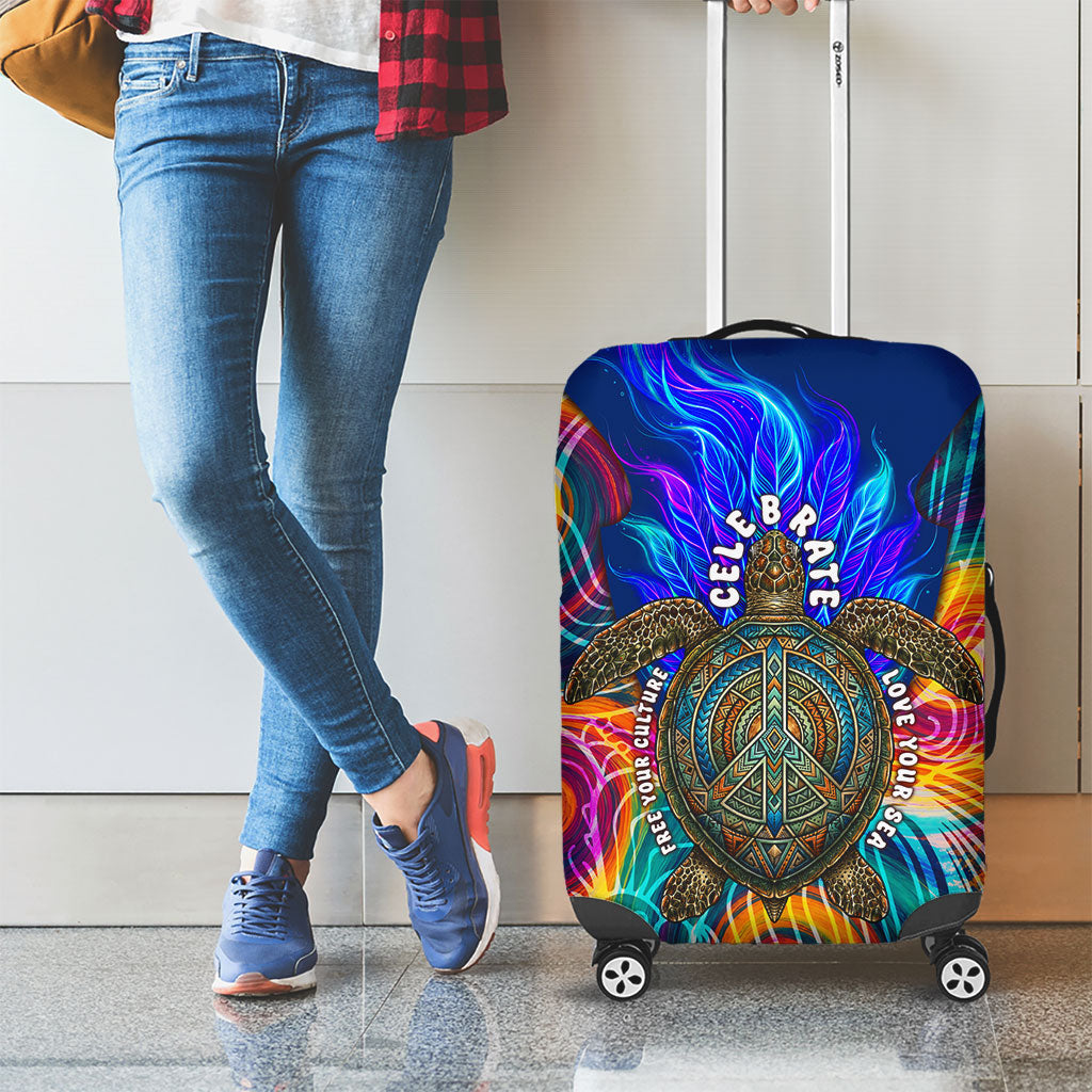 Torres Strait Islanders Sea Turtle Luggage Cover Indigenous Tribal Peace Art Cultural Headdress Motif