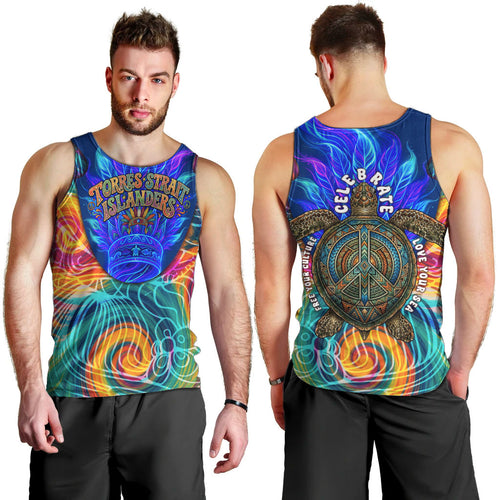 Torres Strait Islanders Sea Turtle Men Tank Top Indigenous Tribal Peace Art Cultural Headdress Motif