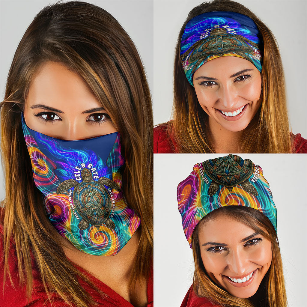 Torres Strait Islanders Sea Turtle Neck Gaiter Indigenous Tribal Peace Art Cultural Headdress Motif