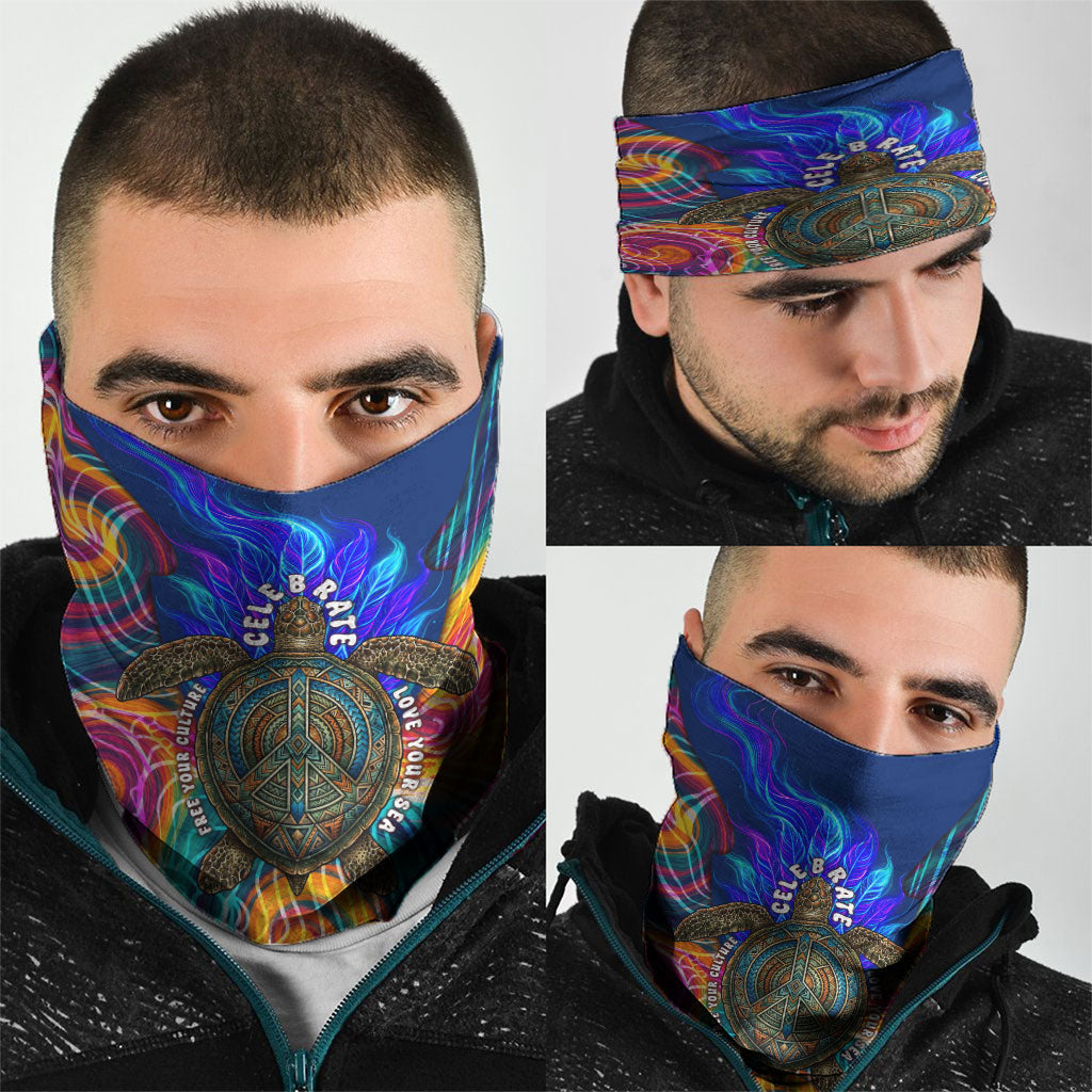 Torres Strait Islanders Sea Turtle Neck Gaiter Indigenous Tribal Peace Art Cultural Headdress Motif