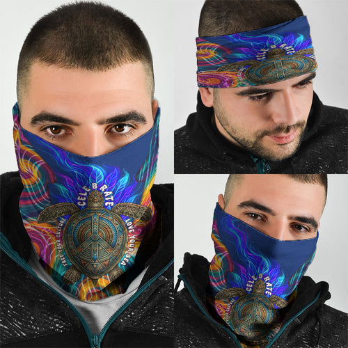 Torres Strait Islanders Sea Turtle Neck Gaiter Indigenous Tribal Peace Art Cultural Headdress Motif