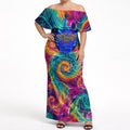 Torres Strait Islanders Sea Turtle Off Shoulder Maxi Dress Indigenous Tribal Peace Art Cultural Headdress Motif