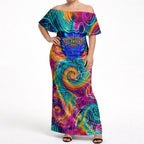 Torres Strait Islanders Sea Turtle Off Shoulder Maxi Dress Indigenous Tribal Peace Art Cultural Headdress Motif