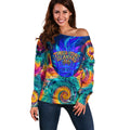Torres Strait Islanders Sea Turtle Off Shoulder Sweater Indigenous Tribal Peace Art Cultural Headdress Motif
