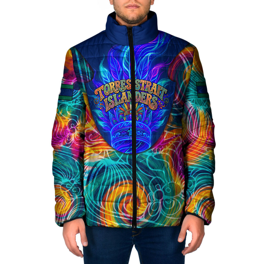 Torres Strait Islanders Sea Turtle Padded Jacket Indigenous Tribal Peace Art Cultural Headdress Motif