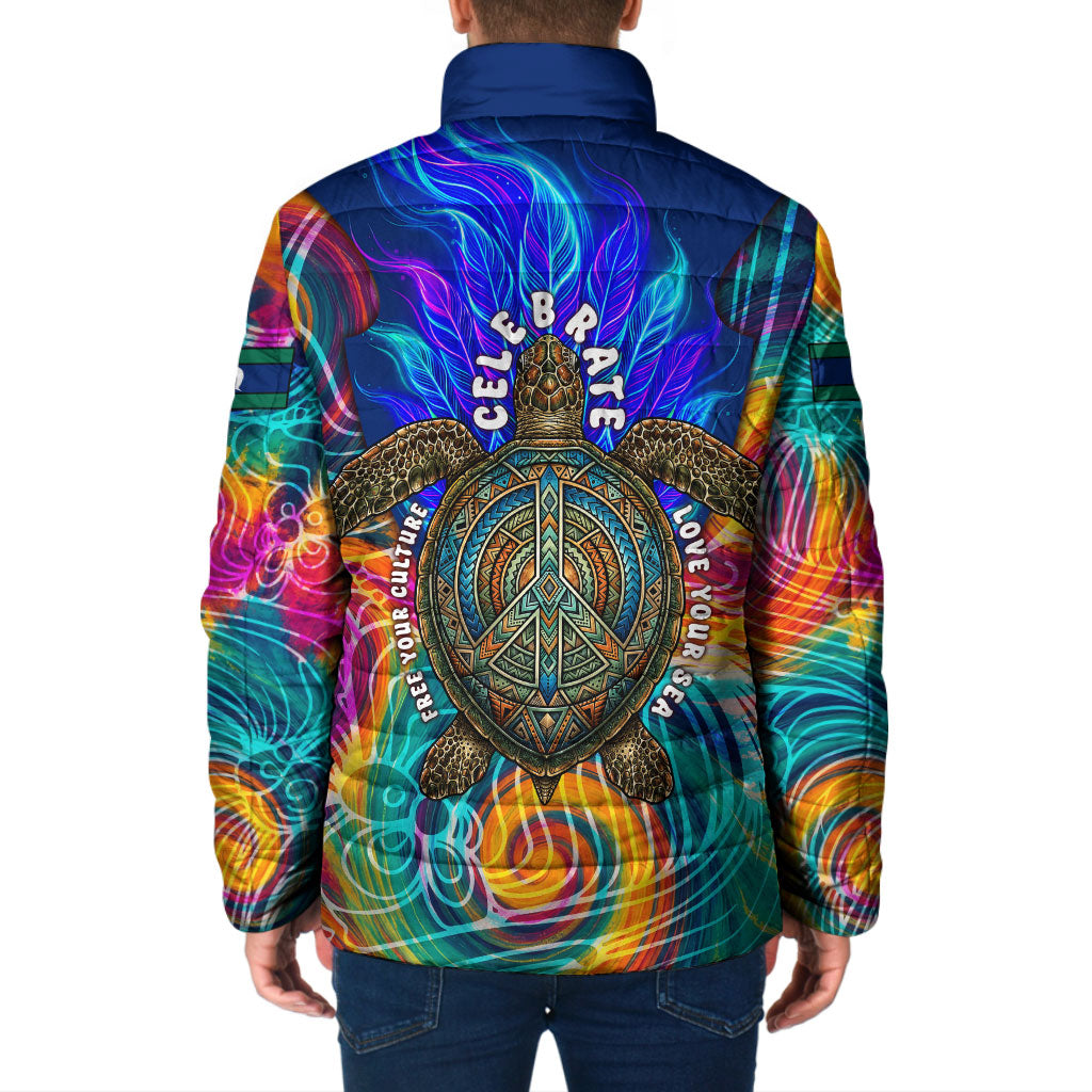 Torres Strait Islanders Sea Turtle Padded Jacket Indigenous Tribal Peace Art Cultural Headdress Motif