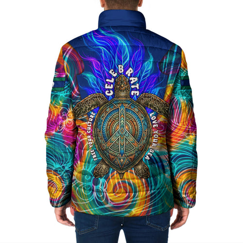 Torres Strait Islanders Sea Turtle Padded Jacket Indigenous Tribal Peace Art Cultural Headdress Motif