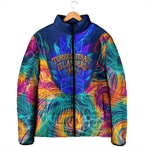 Torres Strait Islanders Sea Turtle Padded Jacket Indigenous Tribal Peace Art Cultural Headdress Motif