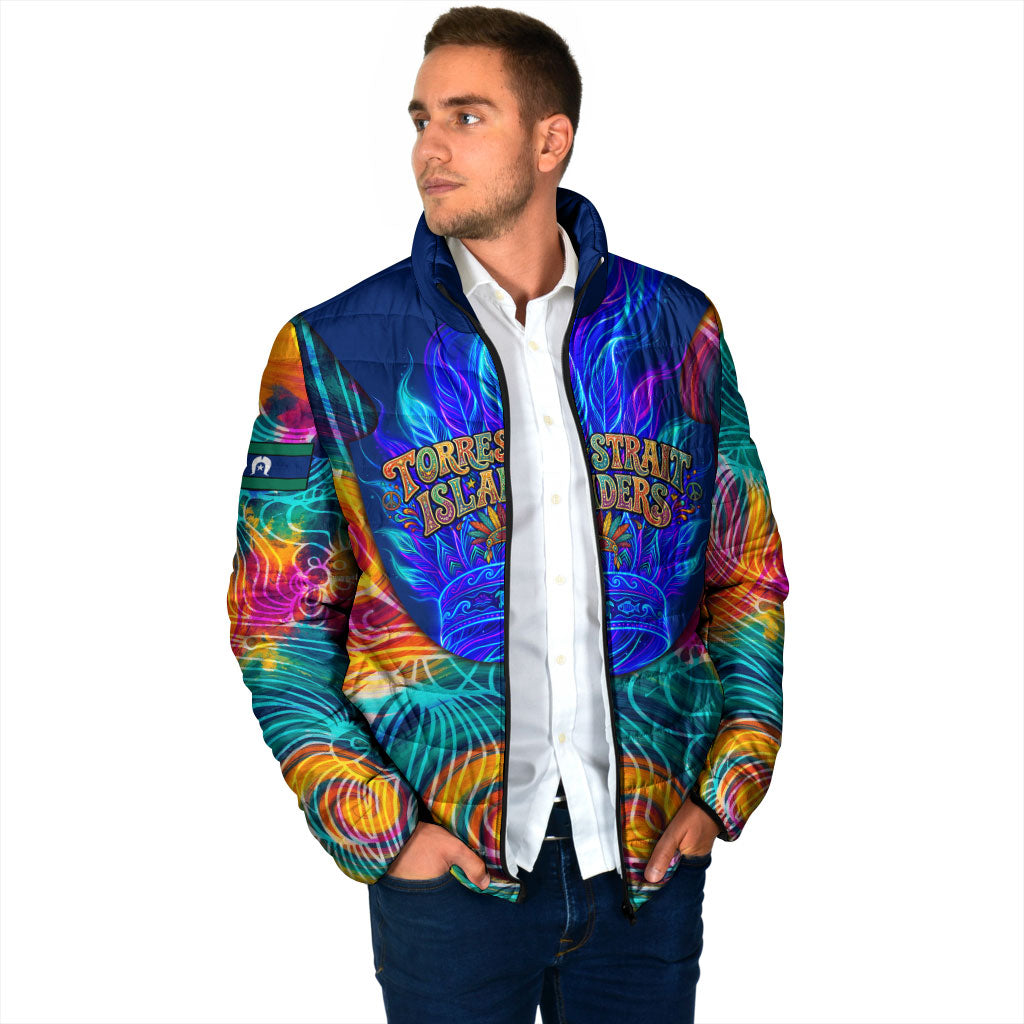 Torres Strait Islanders Sea Turtle Padded Jacket Indigenous Tribal Peace Art Cultural Headdress Motif