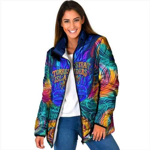 Torres Strait Islanders Sea Turtle Padded Jacket Indigenous Tribal Peace Art Cultural Headdress Motif