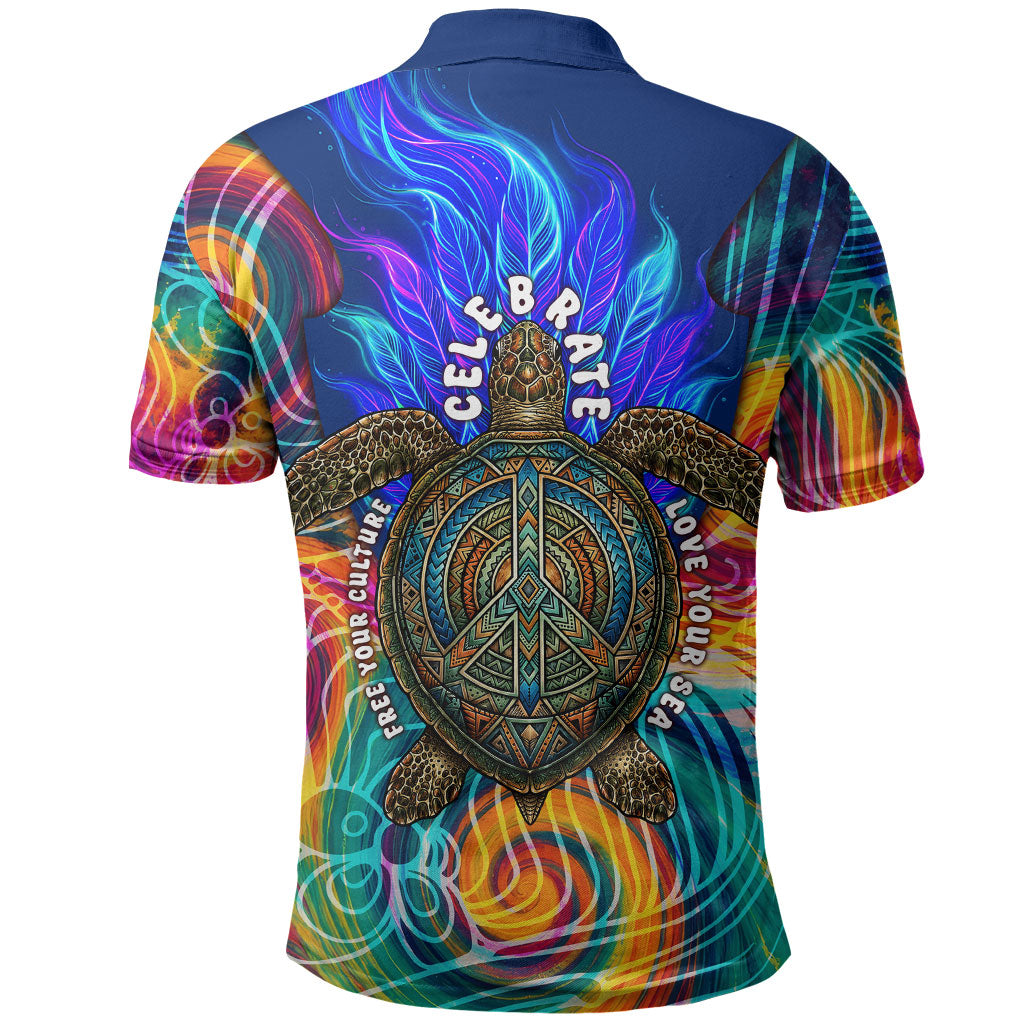 Torres Strait Islanders Sea Turtle Polo Shirt Indigenous Tribal Peace Art Cultural Headdress Motif