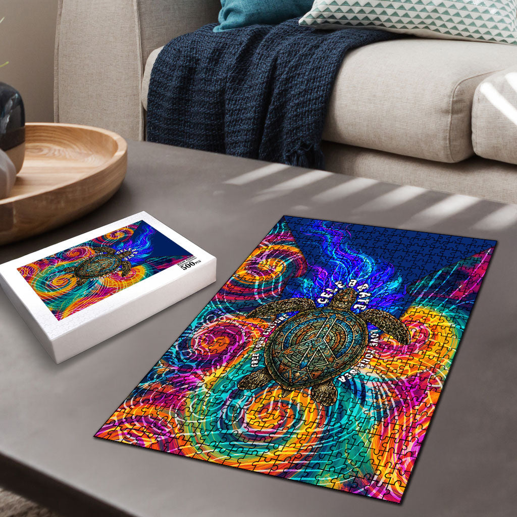 Torres Strait Islanders Sea Turtle Puzzle Indigenous Tribal Peace Art Cultural Headdress Motif
