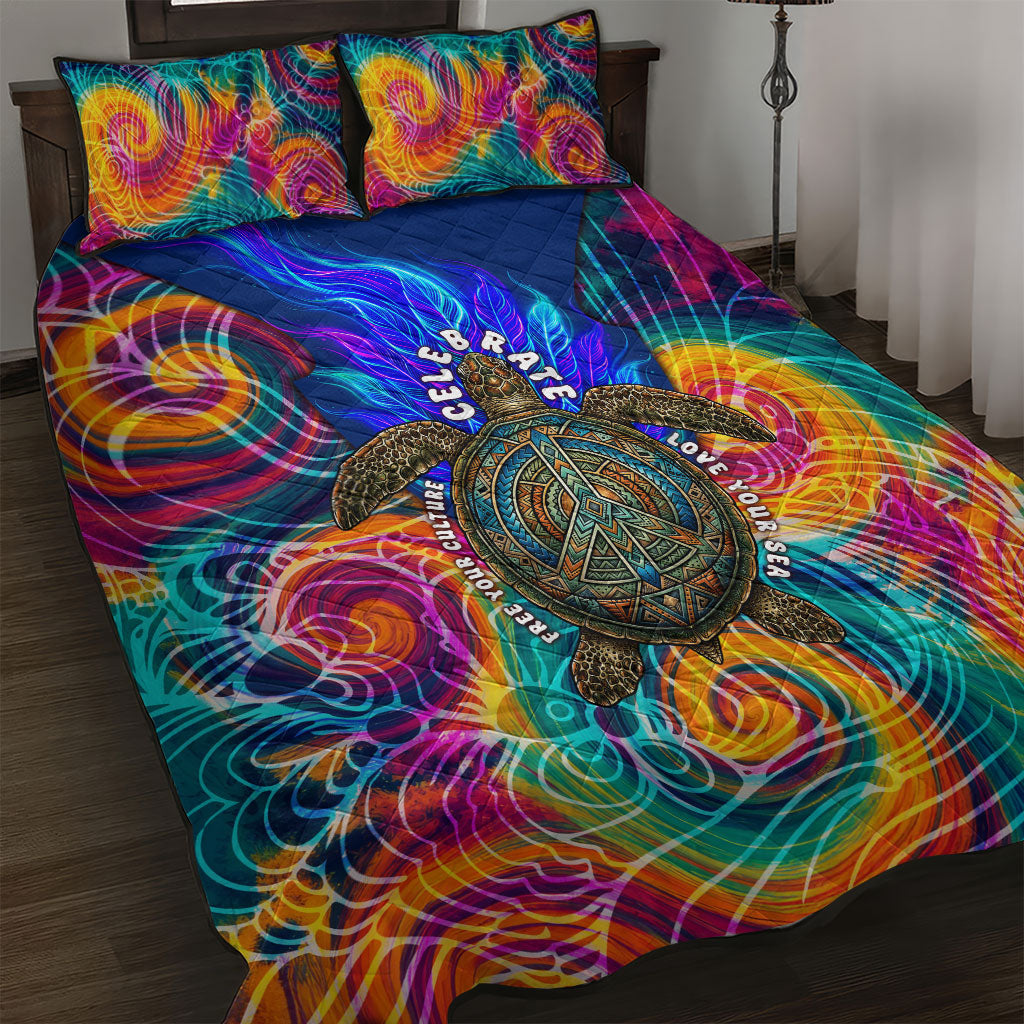 Torres Strait Islanders Sea Turtle Quilt Bed Set Indigenous Tribal Peace Art Cultural Headdress Motif