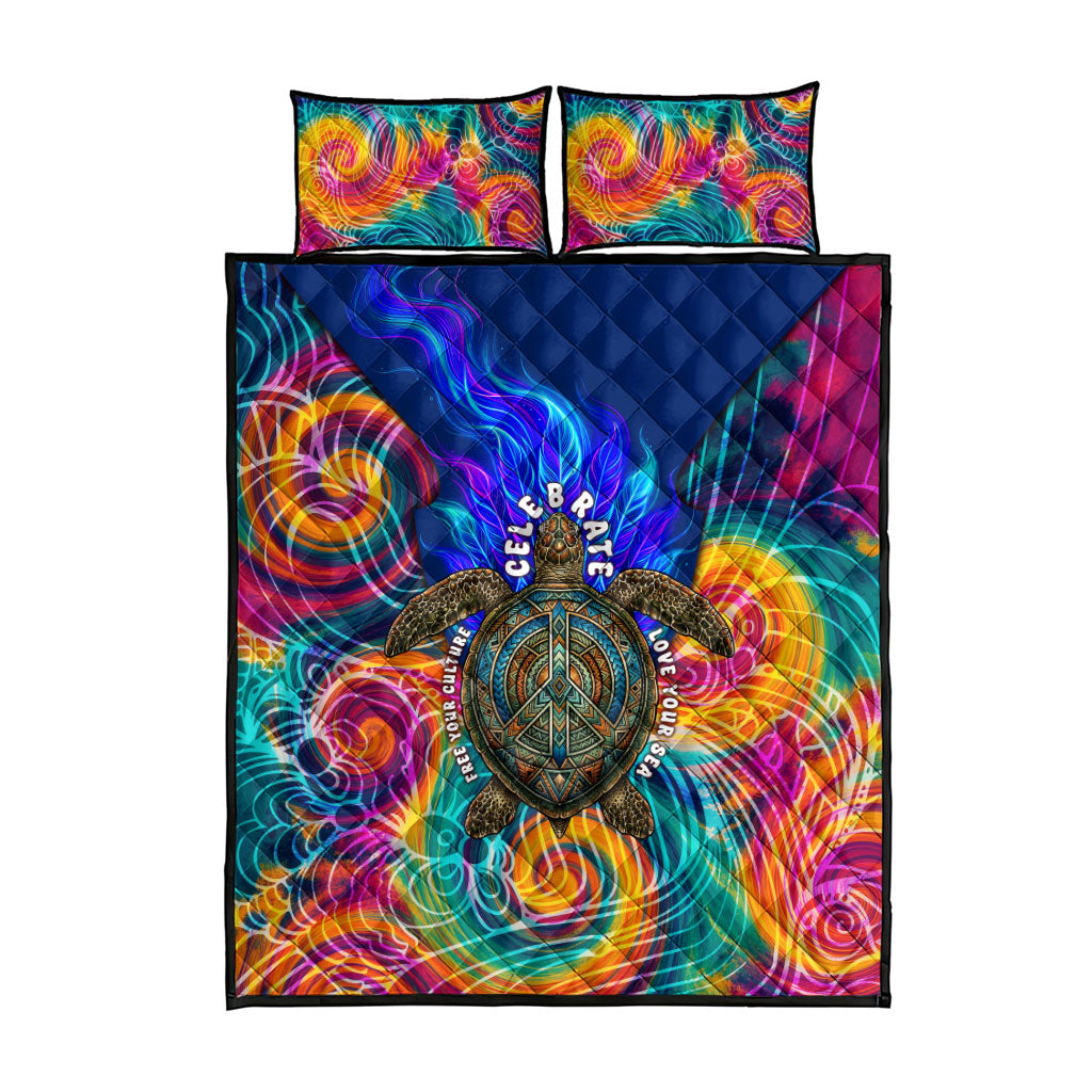 Torres Strait Islanders Sea Turtle Quilt Bed Set Indigenous Tribal Peace Art Cultural Headdress Motif
