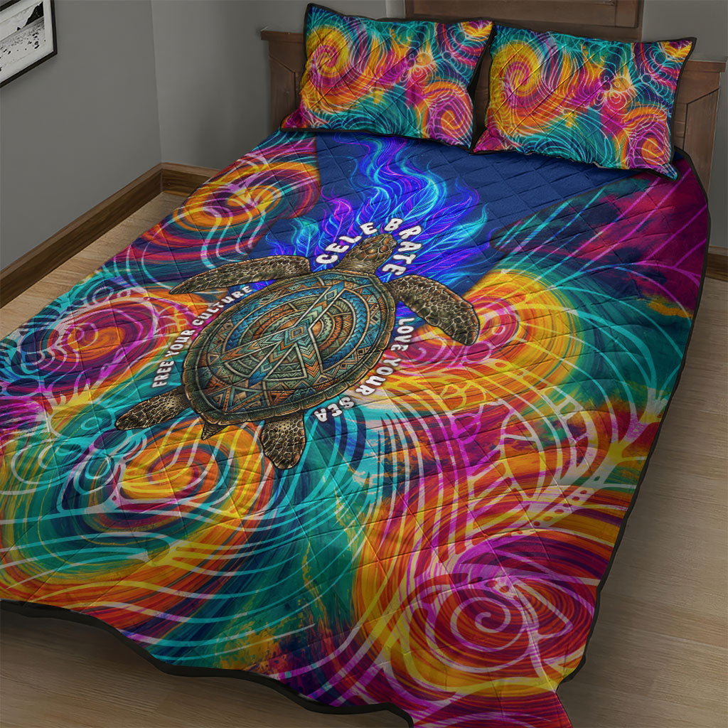 Torres Strait Islanders Sea Turtle Quilt Bed Set Indigenous Tribal Peace Art Cultural Headdress Motif