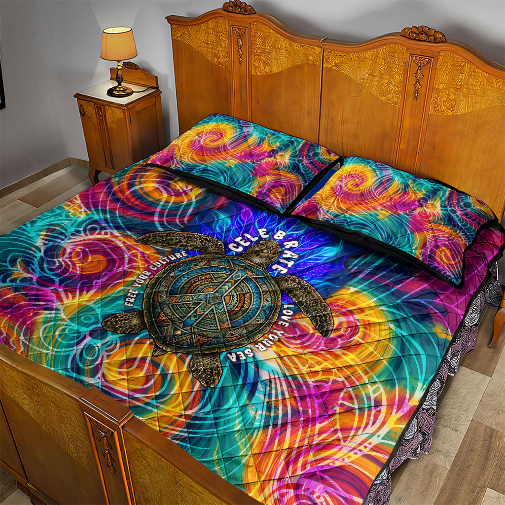 Torres Strait Islanders Sea Turtle Quilt Bed Set Indigenous Tribal Peace Art Cultural Headdress Motif