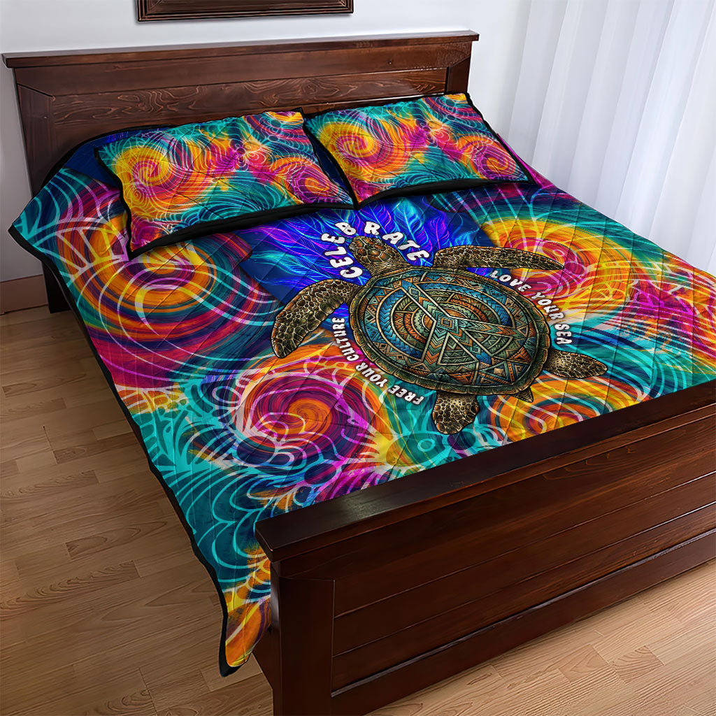 Torres Strait Islanders Sea Turtle Quilt Bed Set Indigenous Tribal Peace Art Cultural Headdress Motif