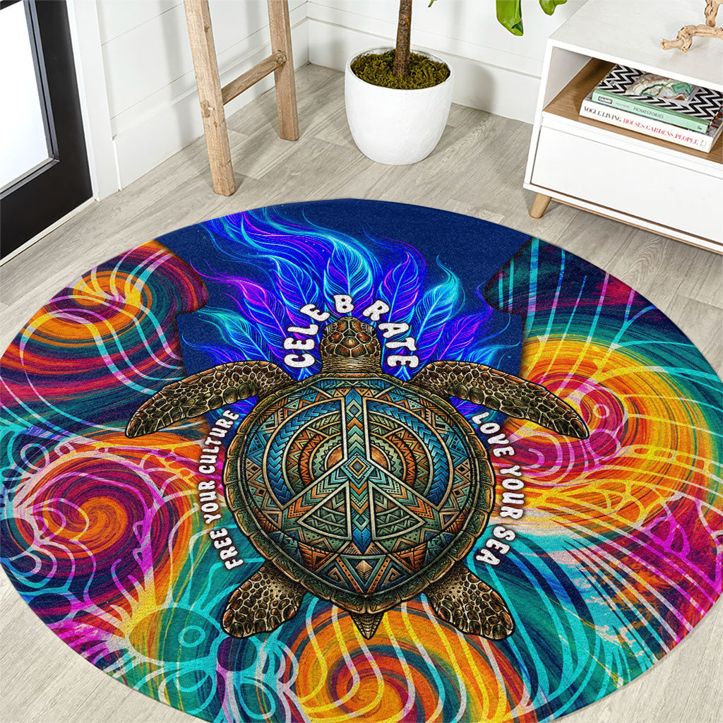 Torres Strait Islanders Sea Turtle Round Carpet Indigenous Tribal Peace Art Cultural Headdress Motif