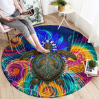 Torres Strait Islanders Sea Turtle Round Carpet Indigenous Tribal Peace Art Cultural Headdress Motif