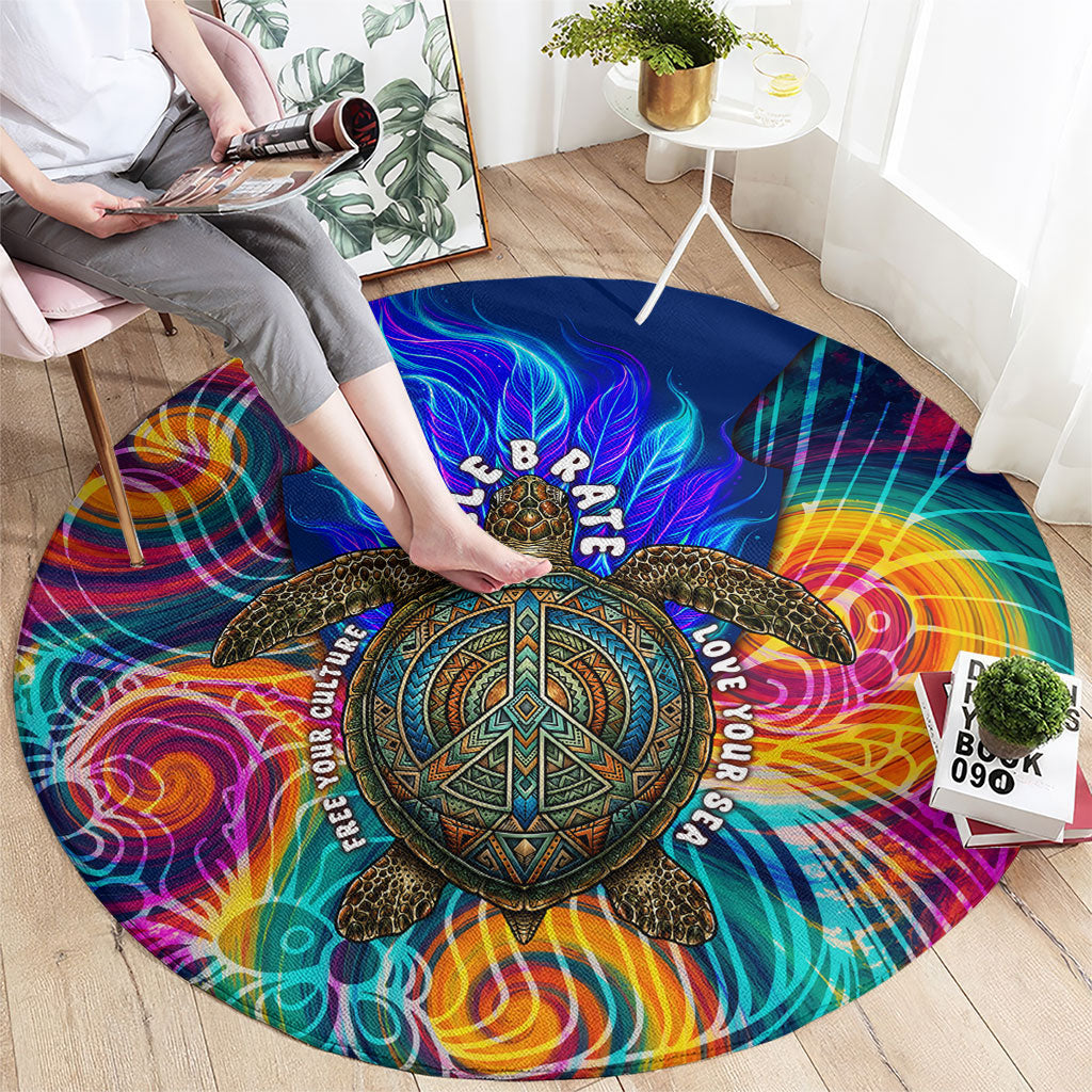 Torres Strait Islanders Sea Turtle Round Carpet Indigenous Tribal Peace Art Cultural Headdress Motif