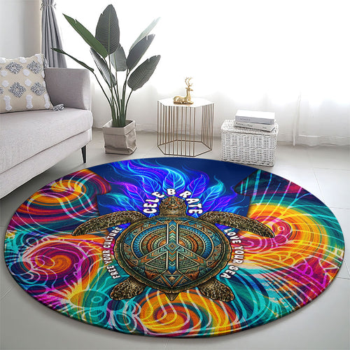 Torres Strait Islanders Sea Turtle Round Carpet Indigenous Tribal Peace Art Cultural Headdress Motif
