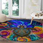 Torres Strait Islanders Sea Turtle Round Carpet Indigenous Tribal Peace Art Cultural Headdress Motif