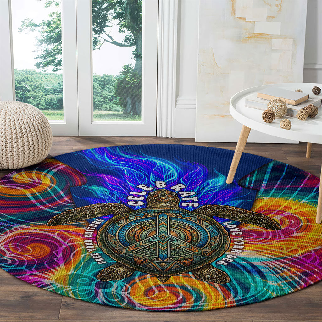 Torres Strait Islanders Sea Turtle Round Carpet Indigenous Tribal Peace Art Cultural Headdress Motif