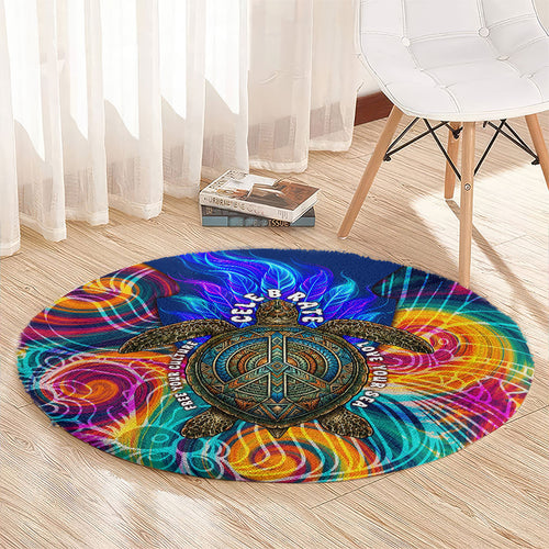 Torres Strait Islanders Sea Turtle Round Carpet Indigenous Tribal Peace Art Cultural Headdress Motif