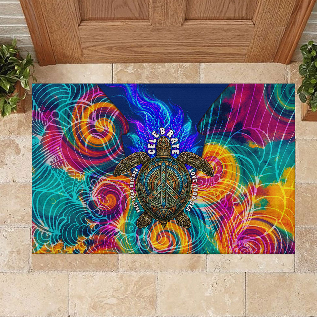 Torres Strait Islanders Sea Turtle Rubber Doormat Indigenous Tribal Peace Art Cultural Headdress Motif