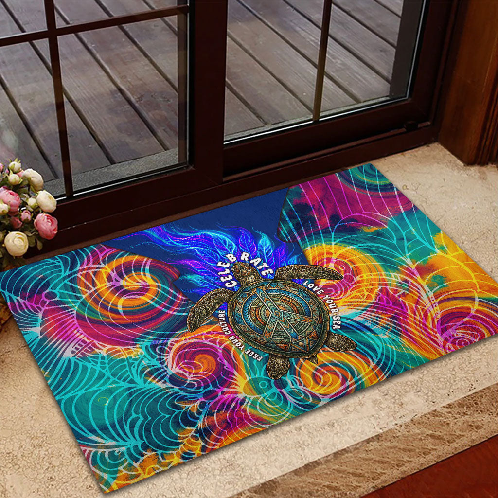 Torres Strait Islanders Sea Turtle Rubber Doormat Indigenous Tribal Peace Art Cultural Headdress Motif