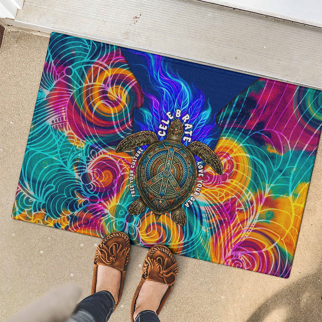 Torres Strait Islanders Sea Turtle Rubber Doormat Indigenous Tribal Peace Art Cultural Headdress Motif