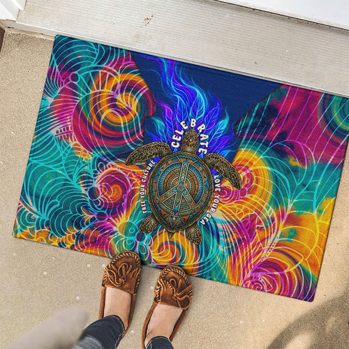Torres Strait Islanders Sea Turtle Rubber Doormat Indigenous Tribal Peace Art Cultural Headdress Motif