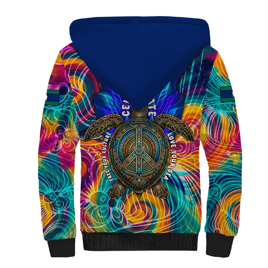 Torres Strait Islanders Sea Turtle Sherpa Hoodie Indigenous Tribal Peace Art Cultural Headdress Motif