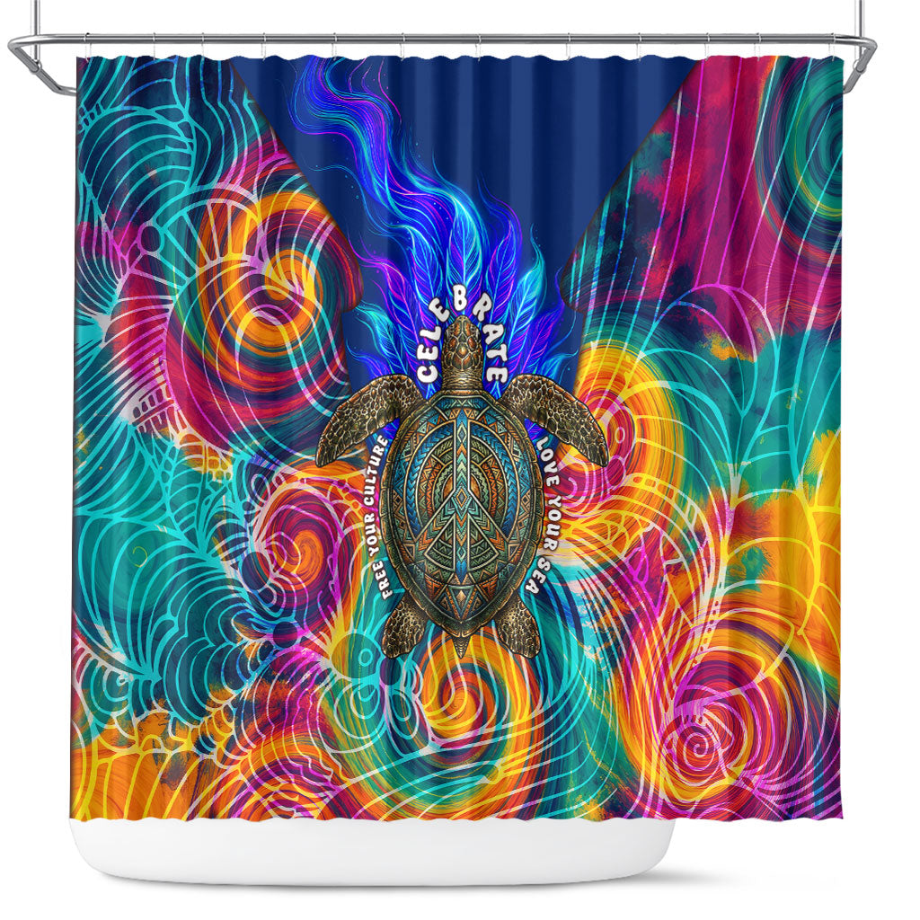 Torres Strait Islanders Sea Turtle Shower Curtain Indigenous Tribal Peace Art Cultural Headdress Motif