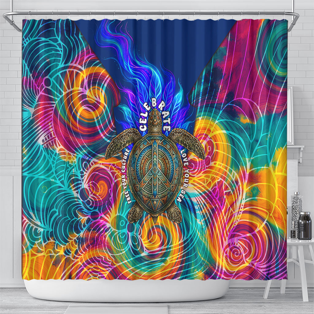 Torres Strait Islanders Sea Turtle Shower Curtain Indigenous Tribal Peace Art Cultural Headdress Motif