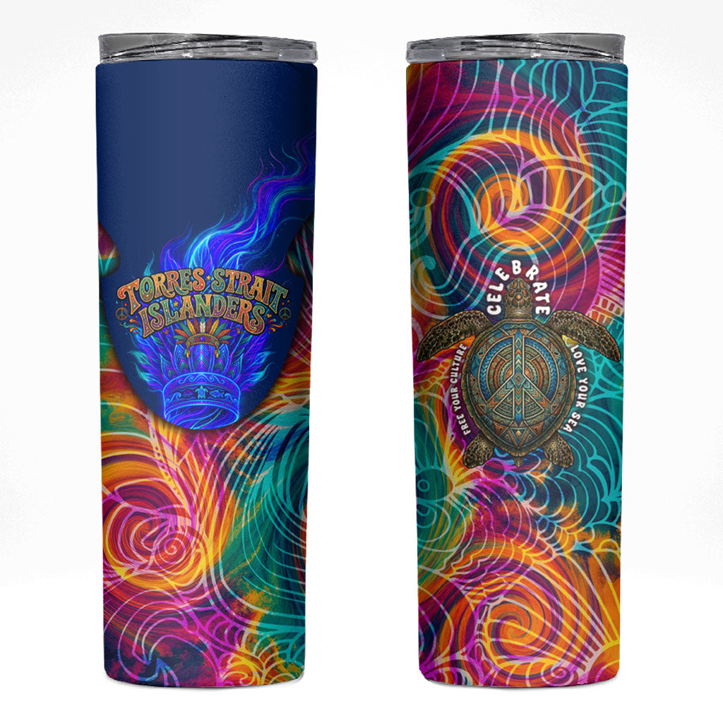 Torres Strait Islanders Sea Turtle Skinny Tumbler Indigenous Tribal Peace Art Cultural Headdress Motif