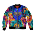 Torres Strait Islanders Sea Turtle Sleeve Zip Bomber Jacket Indigenous Tribal Peace Art Cultural Headdress Motif